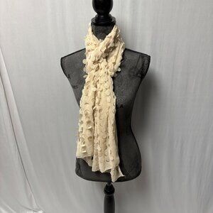 Sheer Beige Scarf Wrap Cutout Polka Dots Lightweight Boho Hippie Funky Playful